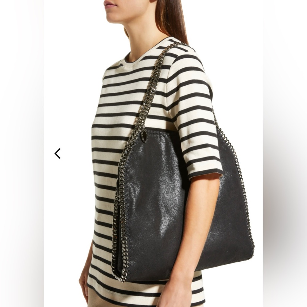 Stella mccartney Metallic shimmer Black falabella Baby Bella tote Retail $1195